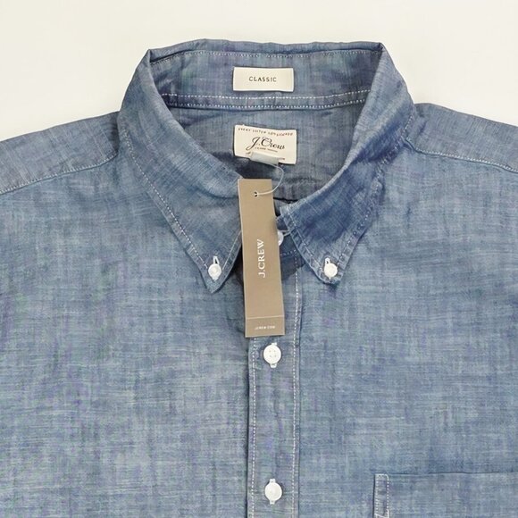 J. Crew Classic Size XLT Mens Blue Denim Organic Cotton Button Down Shirt NWT - Picture 5 of 10